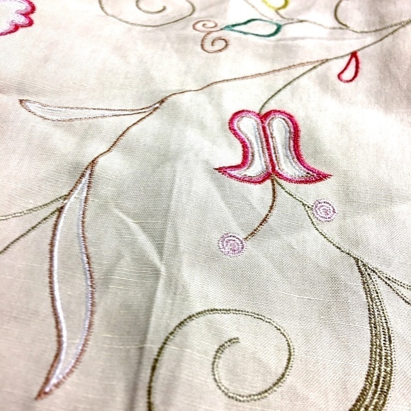 Linen Silk Blend Floral Embroidered Pants 10 - Picture 10 of 12